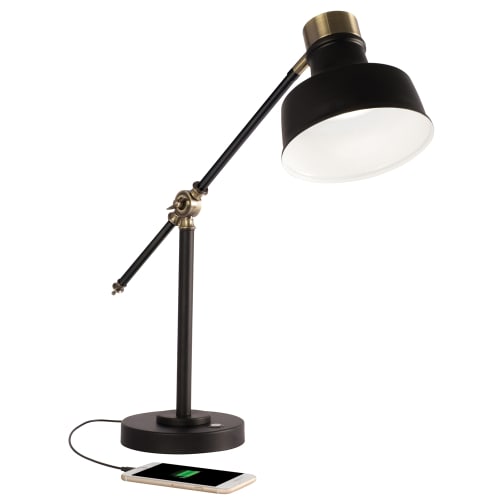 OttLite Wellness Series Balance LED Desk Lamp Black with Antique Brass Accents